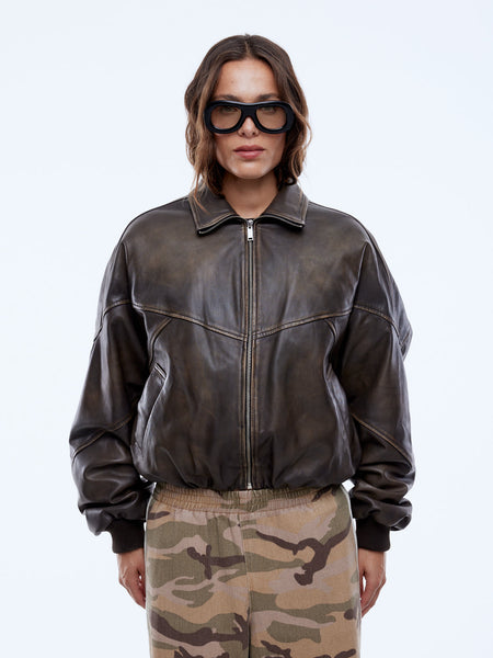 Mari Leather Bomber MOCHA