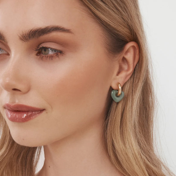 Lisa Puffy Heart Earring GOLD with INDIAN JADE Heart
