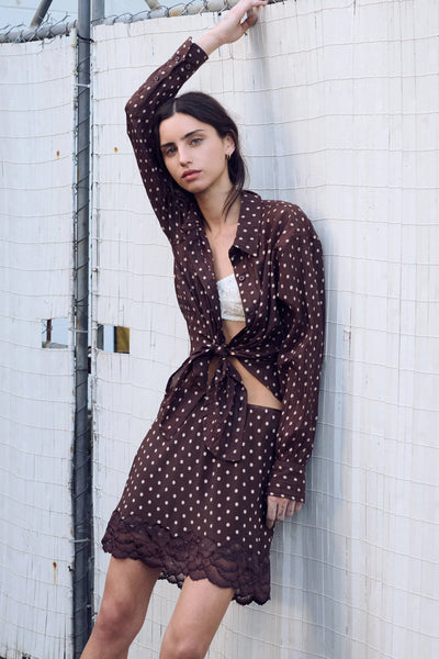 Marina Silk Mini Skirt CACAO SPOT