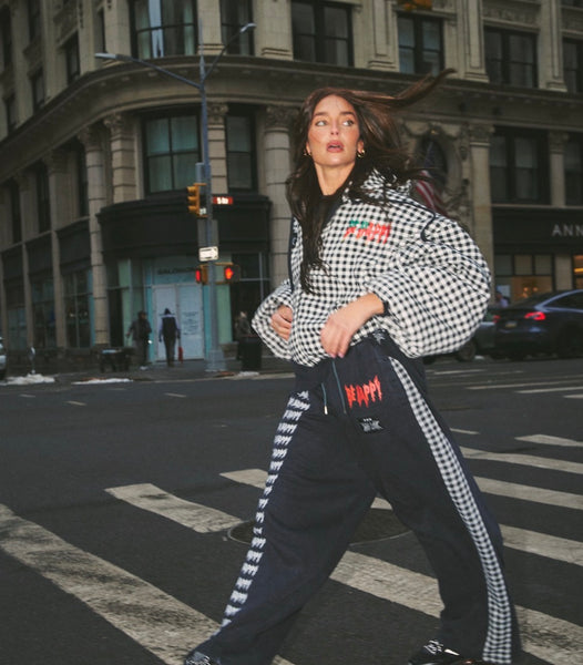 The Be Happy Gingham Padded Bomber