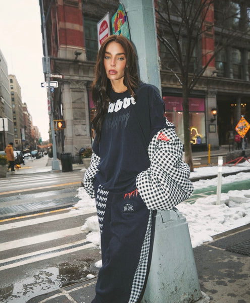 The Be Happy Gingham Padded Bomber