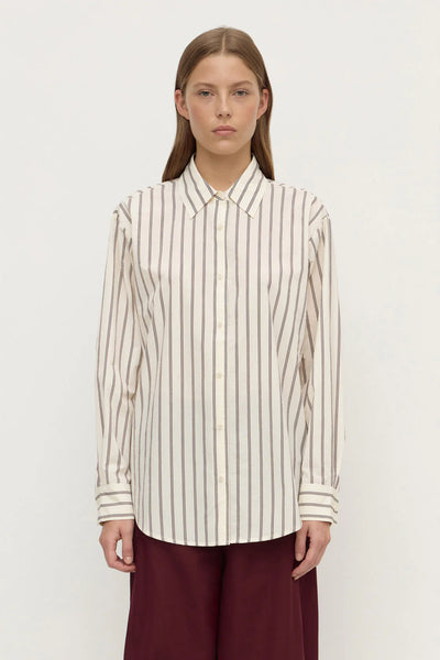 Amaro Italian Stripe Long Sleeve Shirt MERLOT/WHITE