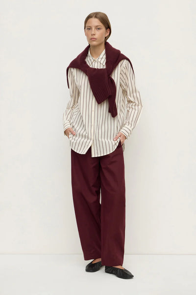 Amaro Italian Stripe Long Sleeve Shirt MERLOT/WHITE