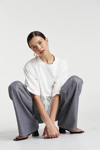 Lace Panel Tee LILY WHITE