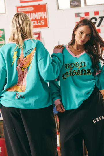 The Born Original V-Neck Diego Jumper TEAL/PINK