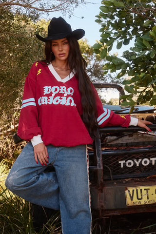 The Born Original V-Neck Diego Jumper MAROON/SKY