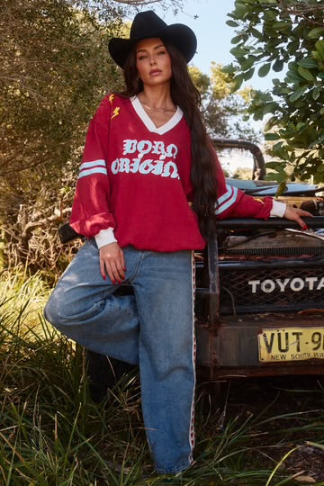 The Born Original V-Neck Diego Jumper MAROON/SKY