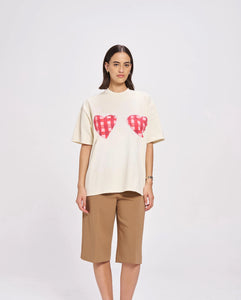 Gingham Hearts Oversized Tee IVORY