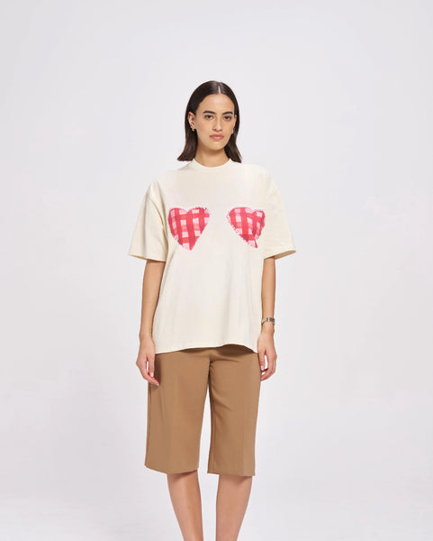 Gingham Hearts Oversized Tee IVORY
