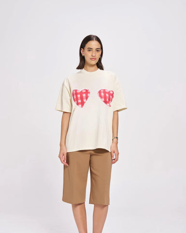 Gingham Hearts Oversized Tee IVORY