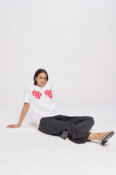Gingham Hearts Oversized Tee IVORY