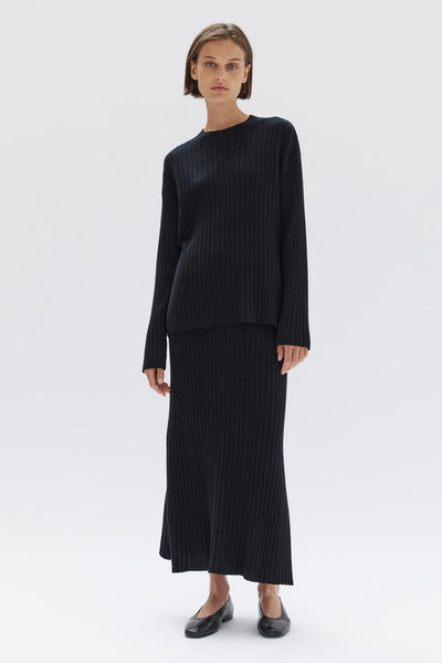 Wool Cashmere Rib Skirt BLACK