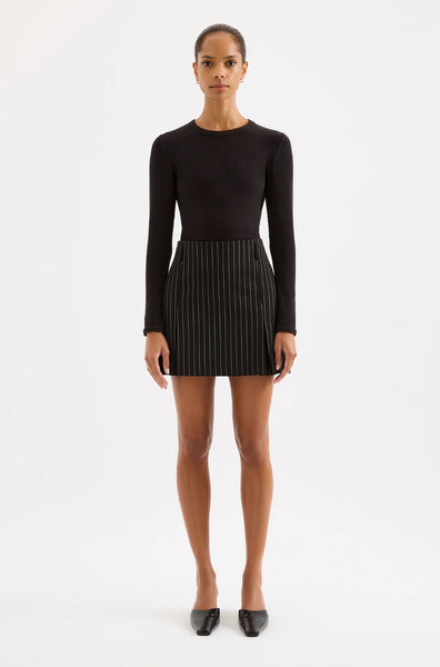 Maeve Pinstripe Mini Skirt BLACK