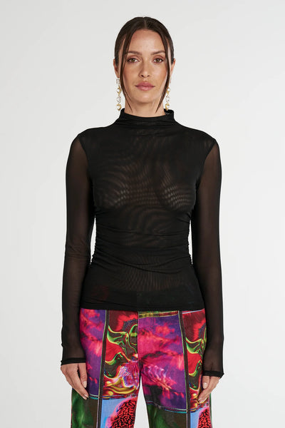 LS Ruched High Neck Top MIDNIGHT