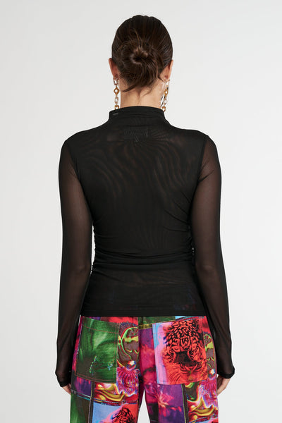 LS Ruched High Neck Top MIDNIGHT