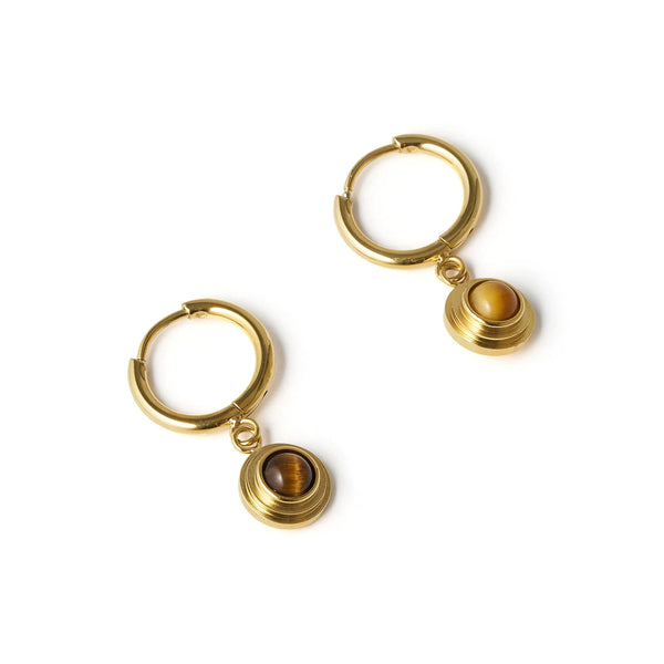Asher Earrings TIGERS EYE/ 14K GOLD PLATED