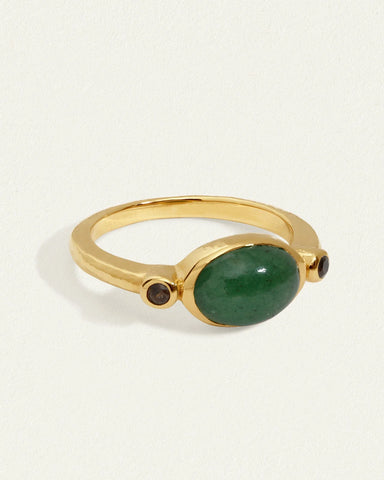 Opis Ring Gold Vermeil GREEN AVENTURINE/ SMOKY QUARTZ