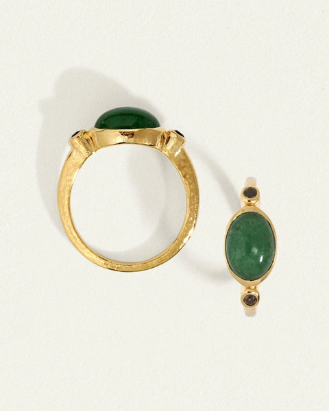 Opis Ring Gold Vermeil GREEN AVENTURINE/ SMOKY QUARTZ