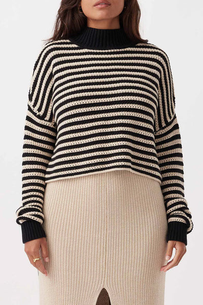 June Cropped Sweater SAND & BLACK