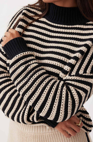 June Cropped Sweater SAND & BLACK