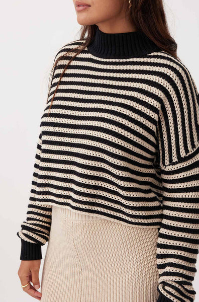 June Cropped Sweater SAND & BLACK