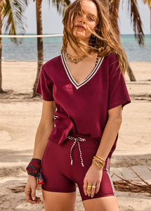 Sienna V Neck Tee MERLOT