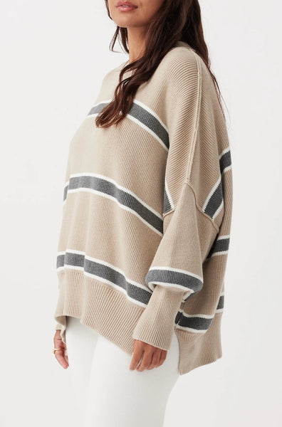 Harper Stripe Organic Knit Sweater TAUPE, CREAM & DARK GERY MARLE