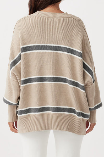 Harper Stripe Organic Knit Sweater TAUPE, CREAM & DARK GERY MARLE