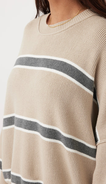 Harper Stripe Organic Knit Sweater TAUPE, CREAM & DARK GERY MARLE