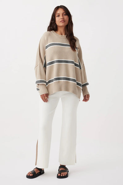 Harper Stripe Organic Knit Sweater TAUPE, CREAM & DARK GERY MARLE