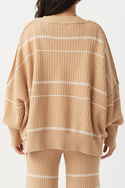 Vera Organic Knit V Neck Sweater HONEY STRIPE