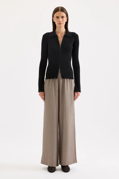 Betina Zip Front Knit BLACK