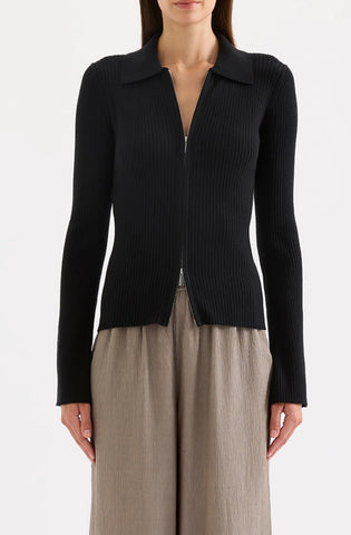 Betina Zip Front Knit BLACK