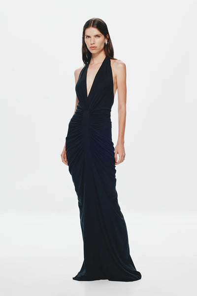 The Venus Gathered Cupro Dress BLACK