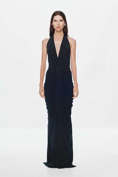 The Venus Gathered Cupro Dress BLACK