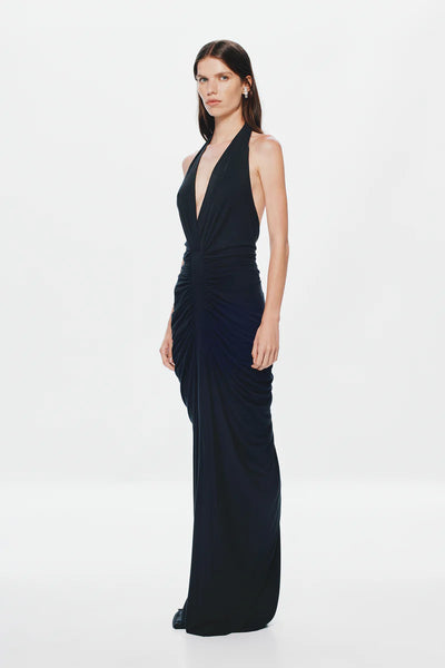 The Venus Gathered Cupro Dress BLACK