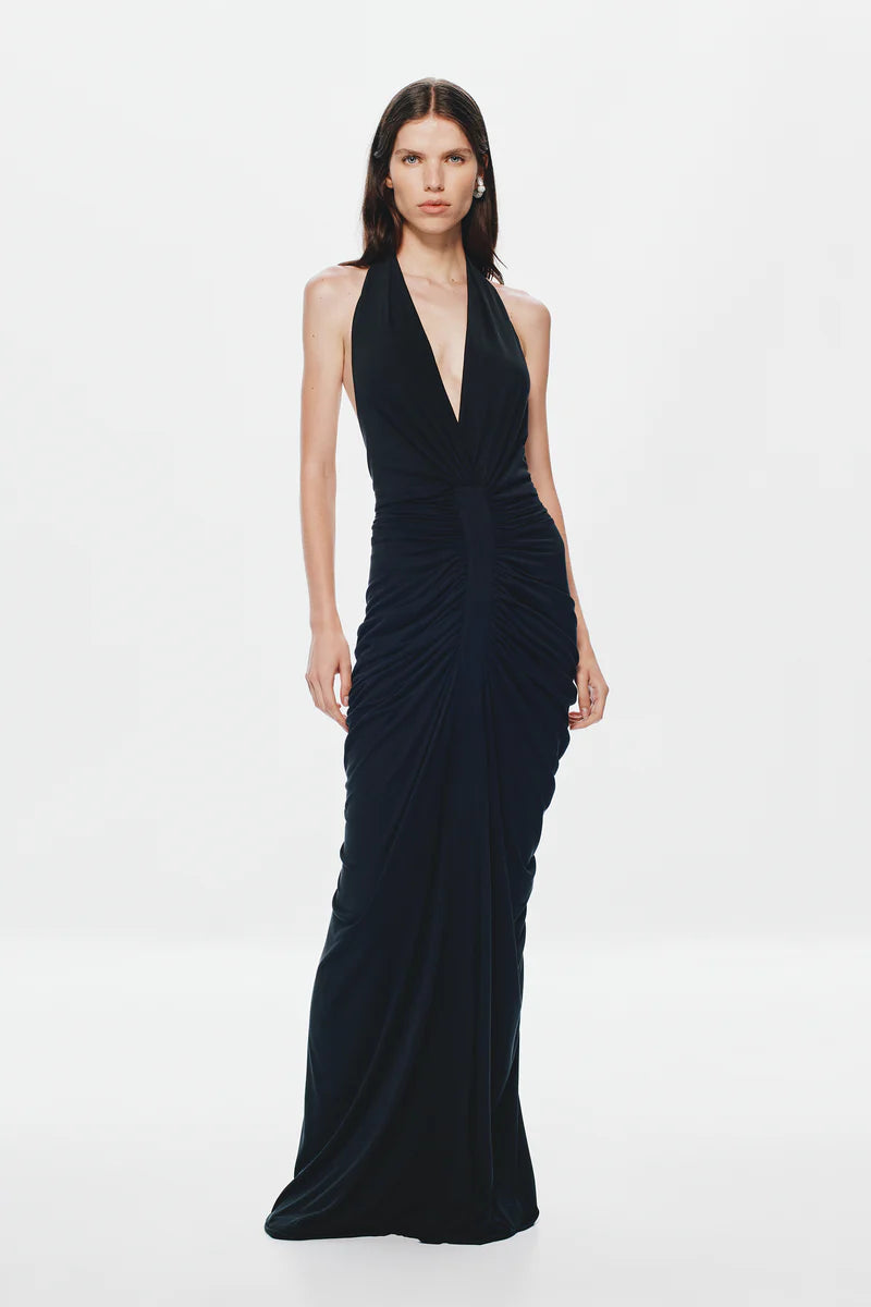 The Venus Gathered Cupro Dress BLACK
