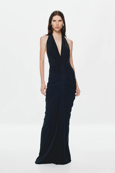 The Venus Gathered Cupro Dress BLACK