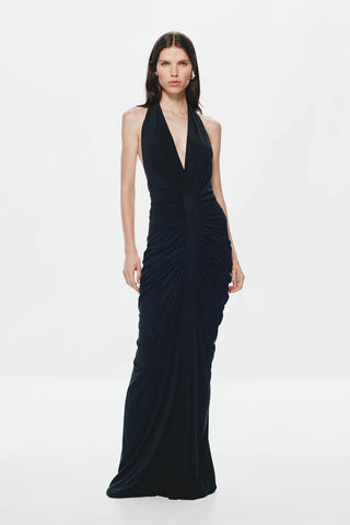 The Venus Gathered Cupro Dress BLACK