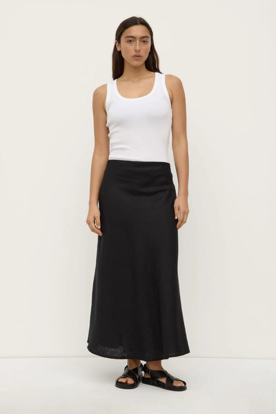 Melody Linen Bias Skirt BLACK