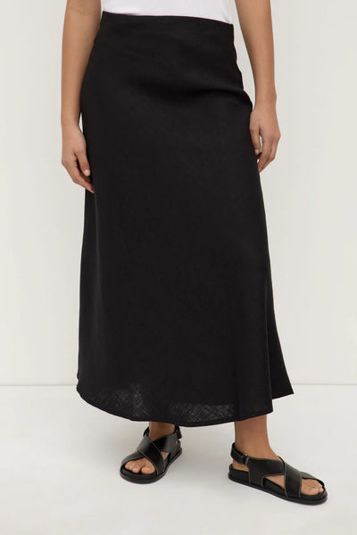 Melody Linen Bias Skirt BLACK