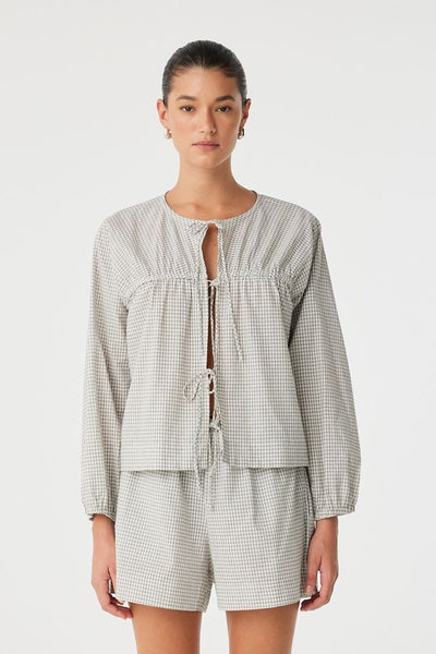Chloe Front Tie Blouse BLACK CHECK