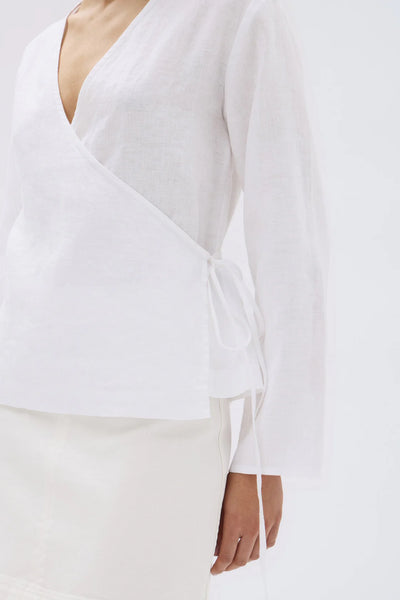 Renee Linen Wrap Top WHITE