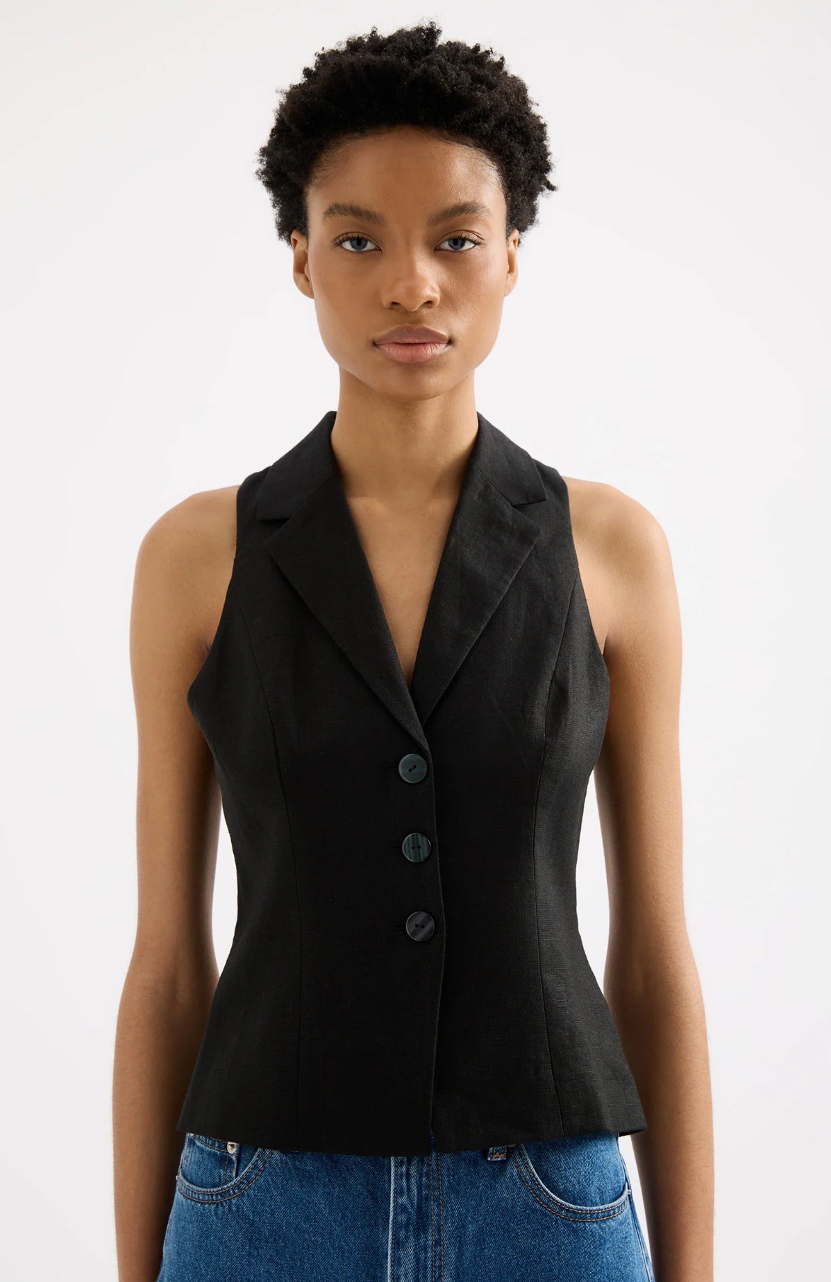 Thilda Linen Vest BLACK