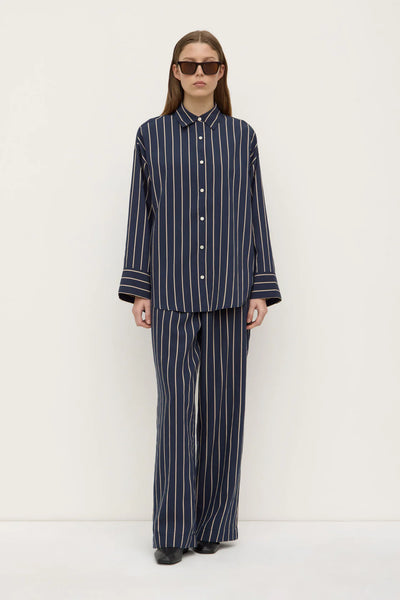 Colleen Stripe Long Sleeve Shirt NAVY/TAN STRIPE