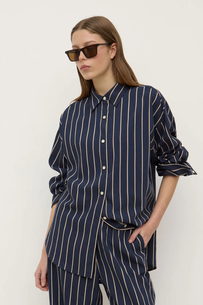 Colleen Stripe Long Sleeve Shirt NAVY/TAN STRIPE