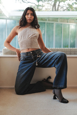 Sammy Asym Top BEIGE TARTAN