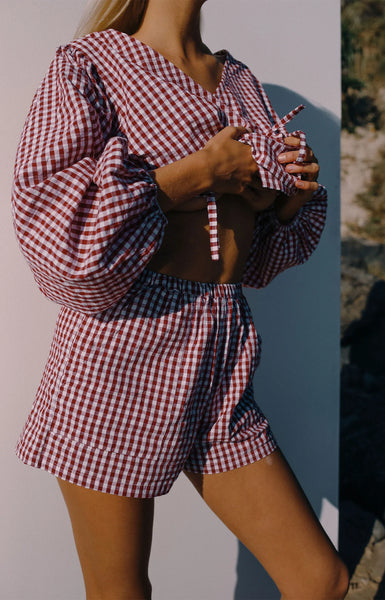 Ella L/S Wrap Top RED GINGHAM