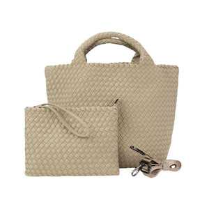 Woven Neoprene Shoulder Tote BEIGE