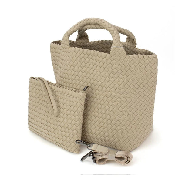 Woven Neoprene Shoulder Tote BEIGE